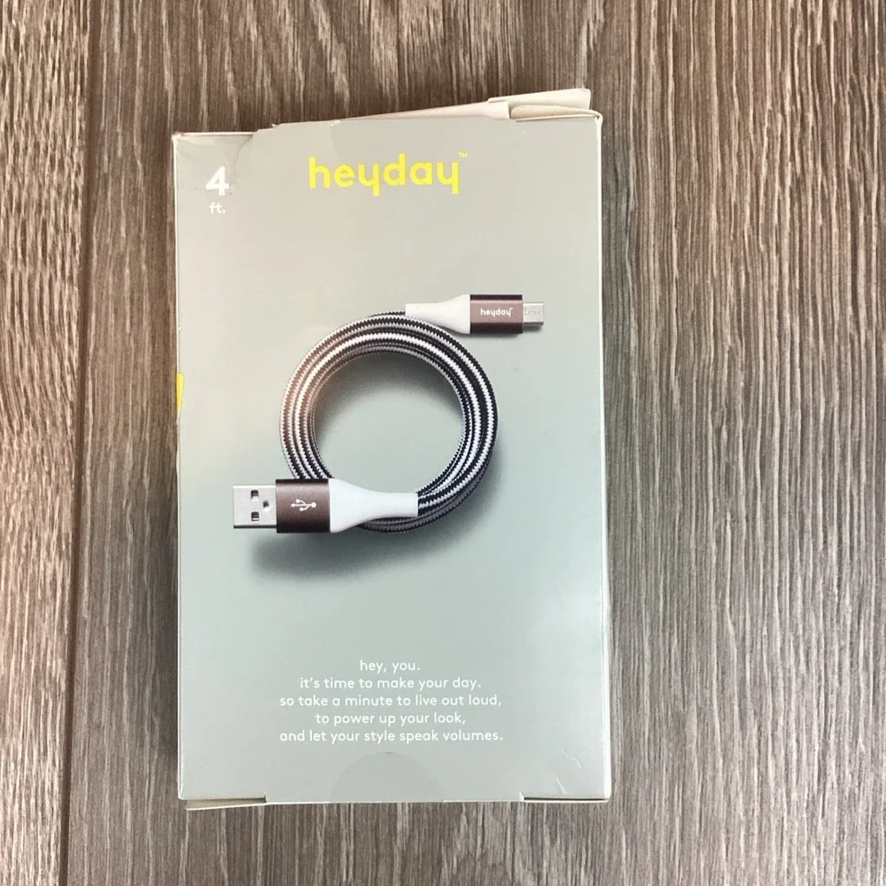 Heyday 4ft Charging‎ Cable Micro USB to USB-A Braided Cable White & Gunmetal